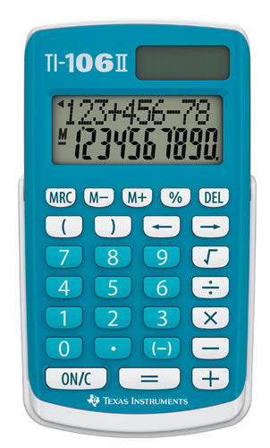 Texas Instruments Taschenrechner TI-106 II – 8-stellig, LCD, Solar + Batterie, blau, 70×125×15 mm