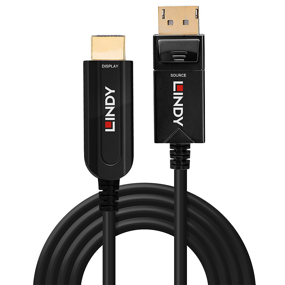 Lindy DisplayPort auf HDMI Adapter, DP 1.2, 18 Gbit/s, 30 m, Glasfaser