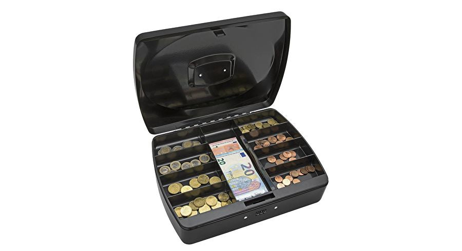 Wedo 146 421Z – Geldkassette mit Tragegriff, Zahlenschloss, 330 × 240 × 90 mm, schwarz