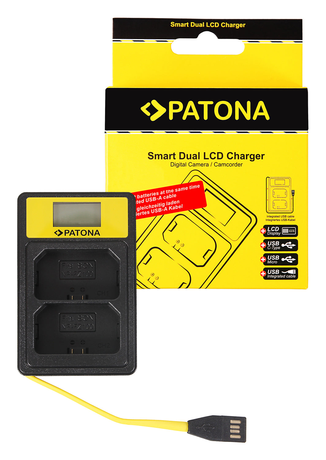 PATONA Smart Dual Akkuladegerät – für Sony A7 III, A7R III, A9 und andere – 2-fach, USB, 8,4 V/0,6 A – Schwarz
