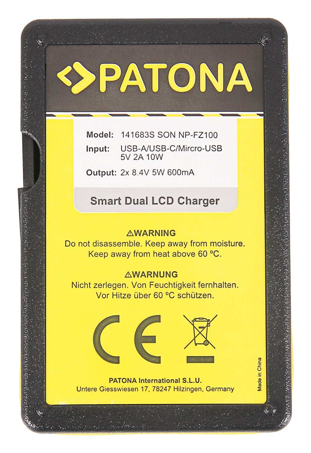 PATONA Smart Dual Akkuladegerät – für Sony A7 III, A7R III, A9 und andere – 2-fach, USB, 8,4 V/0,6 A – Schwarz