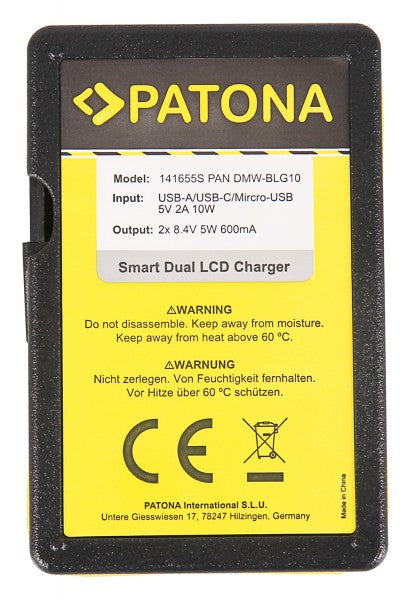 PATONA Ladegerät 141655 – 85 × 55 mm, USB, 8,4 V, 0,6 A, 2-fach – für Panasonic DC-TX2, DMC-GF5, DMC-GF6