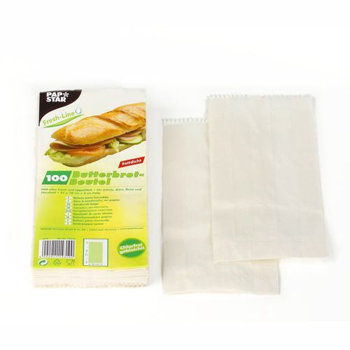 Papstar Papierbeutel – weiss, Pergamin-Ersatz, 10 × 21 × 3 cm, für Brot, Sandwiches, Backwaren, 100 Stück