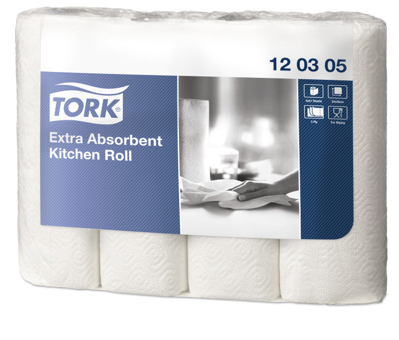Tork Haushaltspapier Extra – 3-lagig – 26 × 23,9 cm – 51 Blatt – Weiss – 48 Rollen