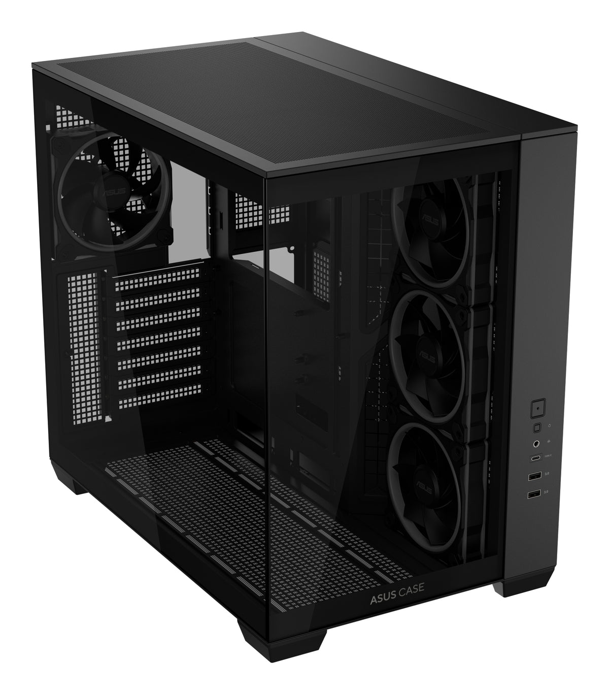 ASUS A32 PLUS TG – PC-Gehäuse (Mid-Tower) – für ATX/mATX/ITX, 2×3,5" + 3×2,5", 4×120 mm, ARGB, Schwarz