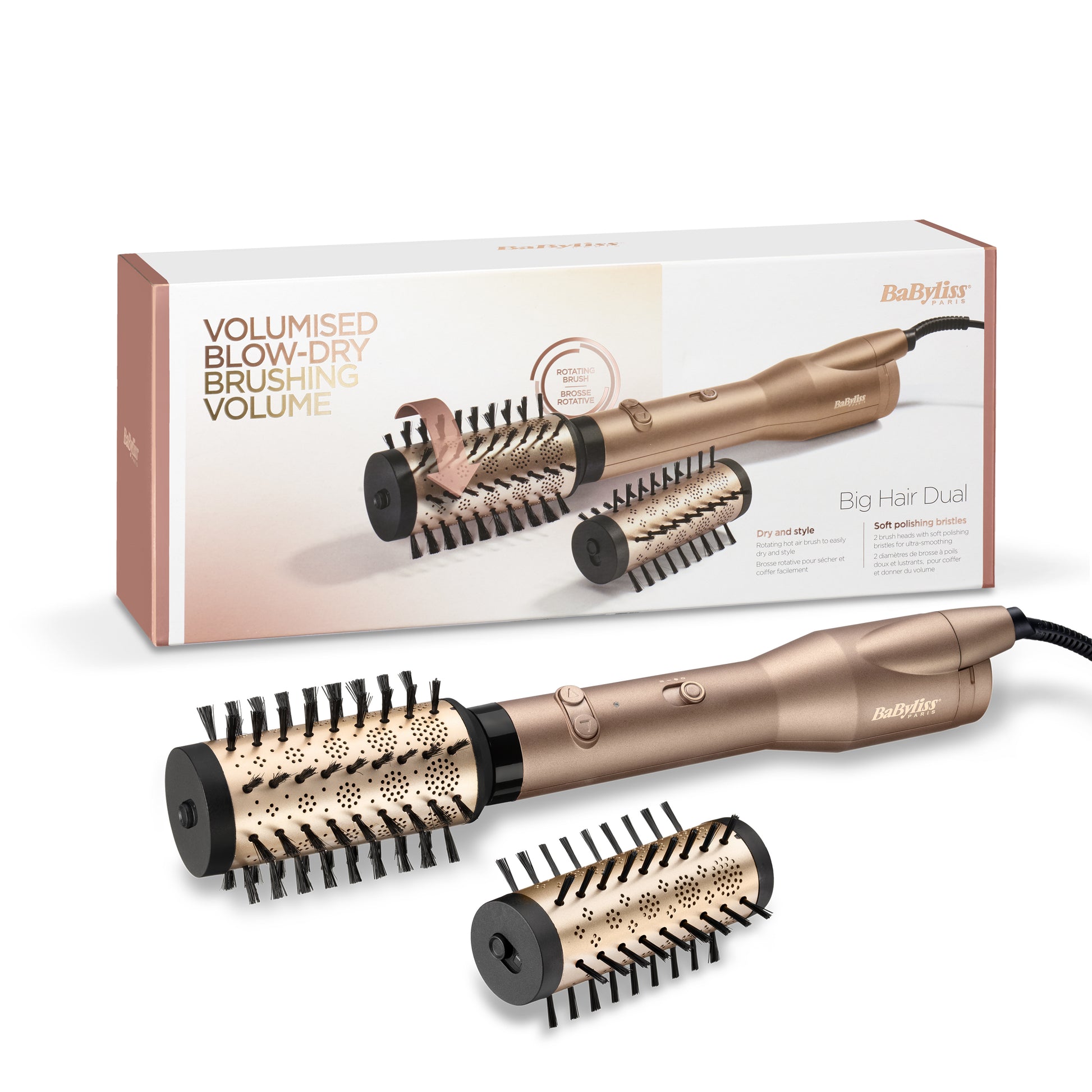 BaByliss Heissluftbürste Big Hair Dual AS952E – 360° Rotation, Ionenfunktion – 5,1 cm – Gold