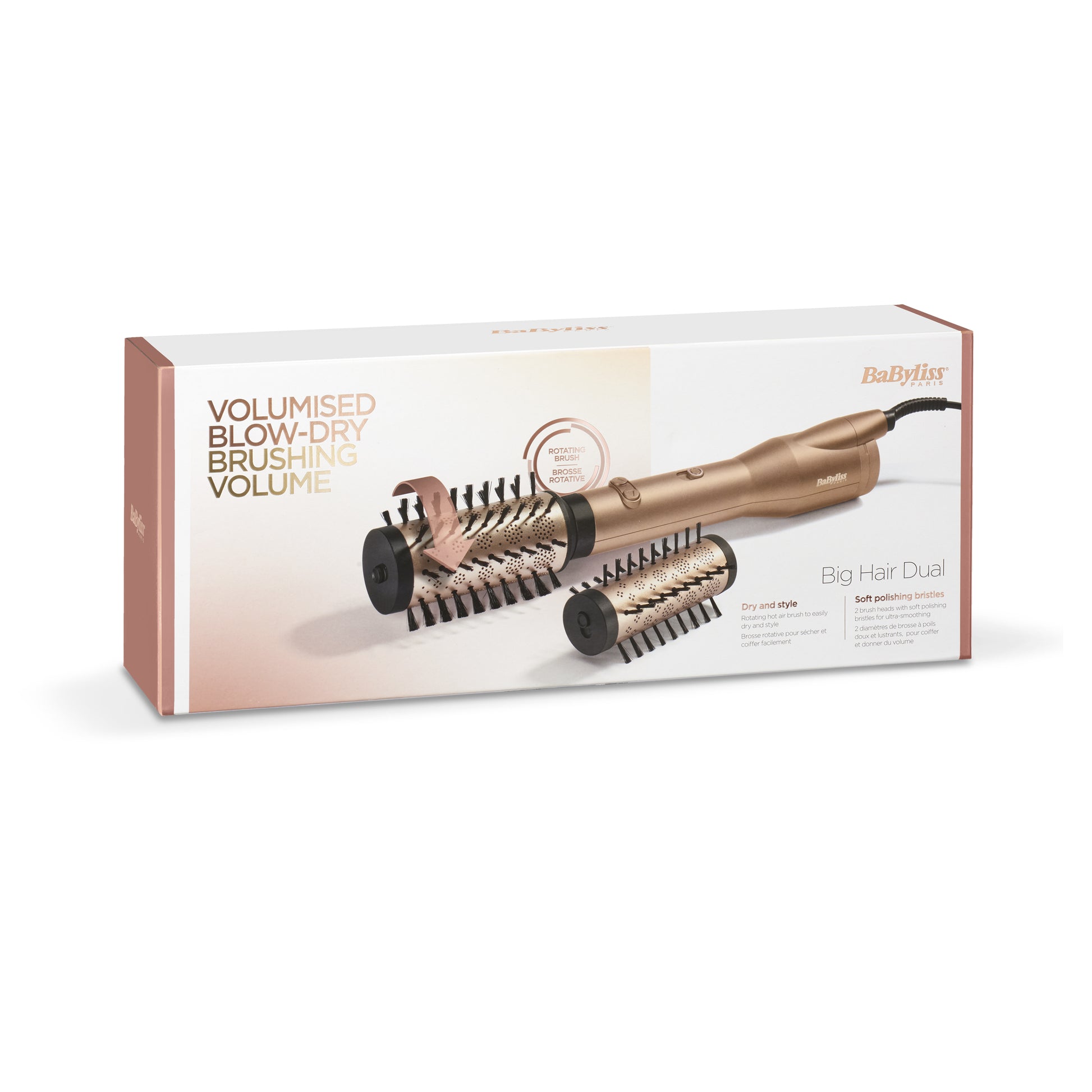 BaByliss Heissluftbürste Big Hair Dual AS952E – 360° Rotation, Ionenfunktion – 5,1 cm – Gold