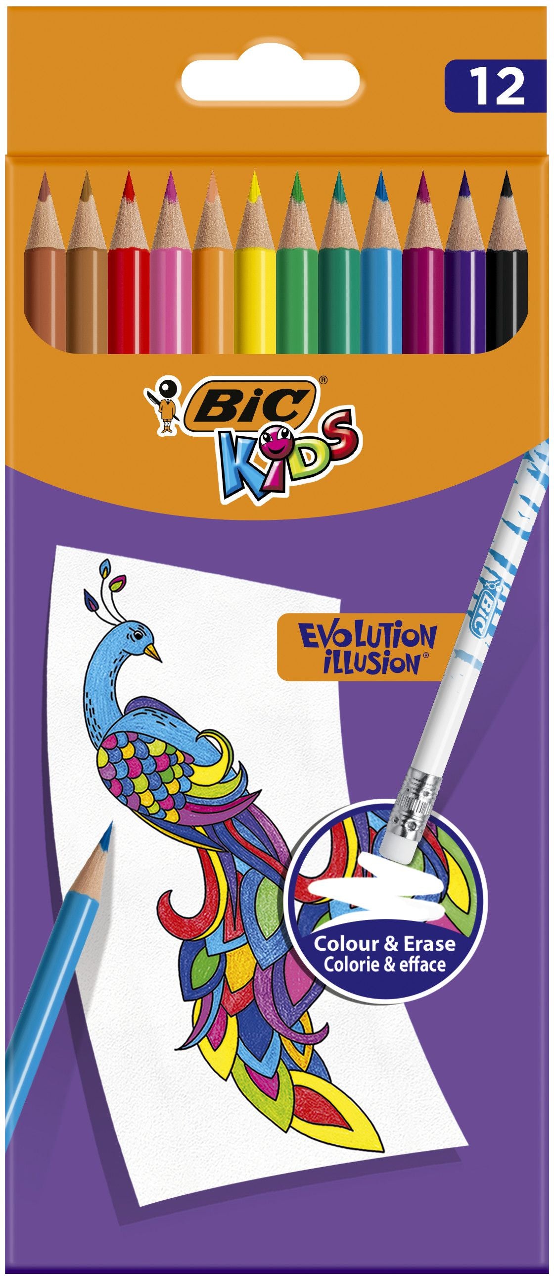 BIC Buntstifte Evolution – holzfrei (Kunstharz), Minen-Ø 2,8 mm, 12 Farben, im Kartonetui