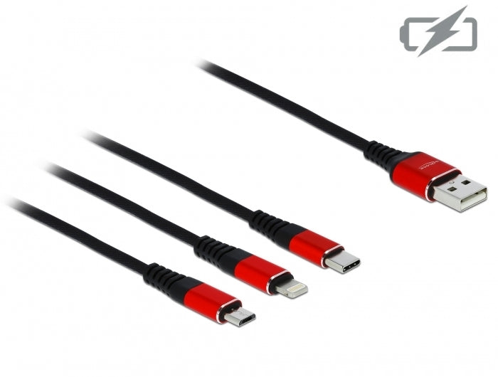DeLOCK Multi-Kabel – 3-in-1 USB-A auf USB-C/Micro-USB/Lightning 0,3 m, geflochten – für iPhone/Android