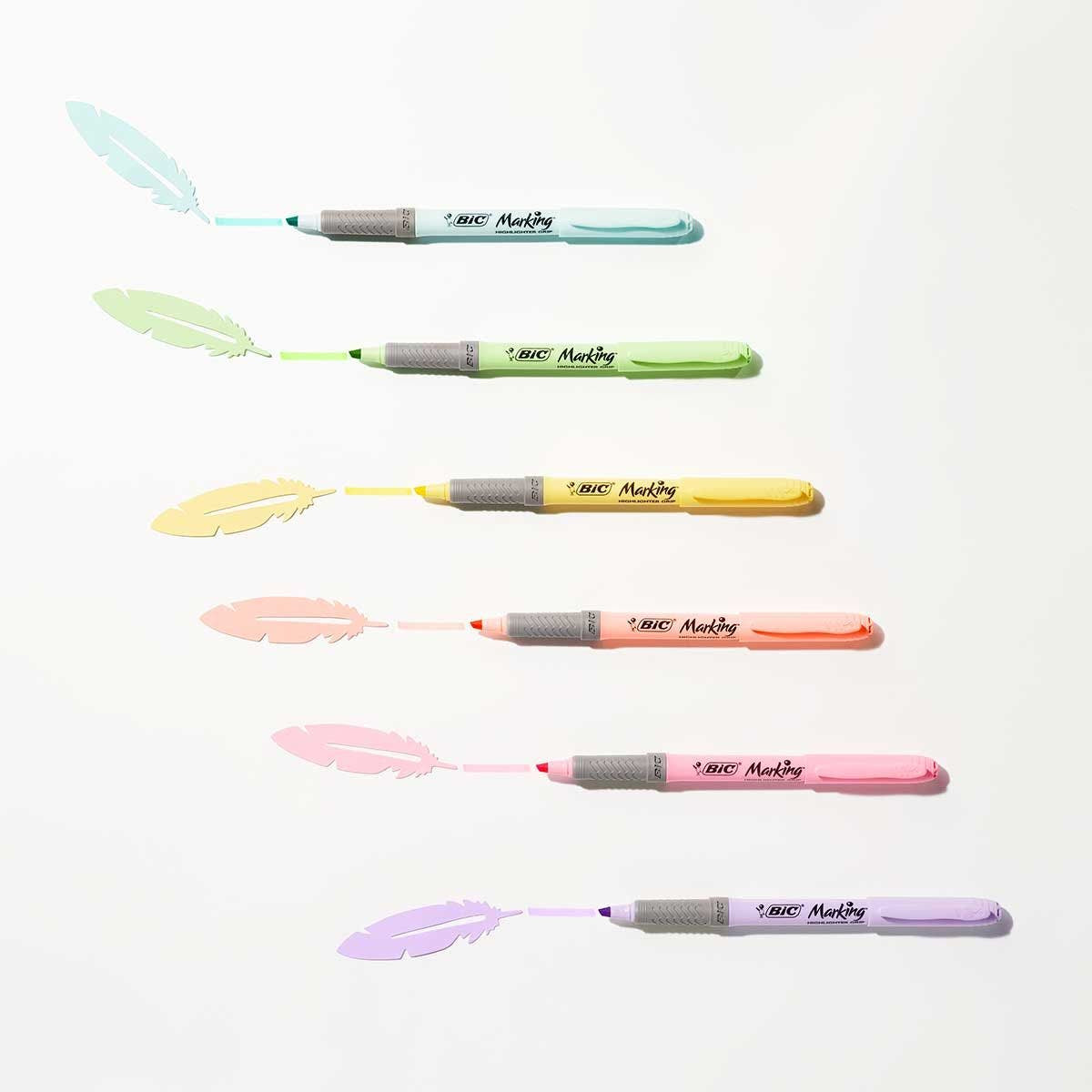 BIC Textmarker – 15er Set, Farben: Pastellblau/Pastellgrün/Pastellorange …, Keilspitze 1,5–3 mm
