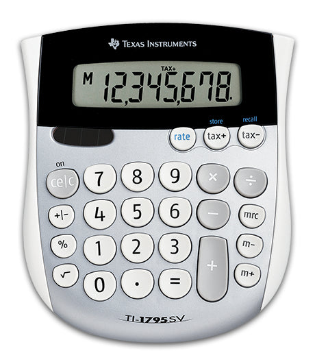 Texas Instruments Tischrechner TI-1795SV – 8-stellig – Solar/Batterie – Schwarz/Silber/Weiss