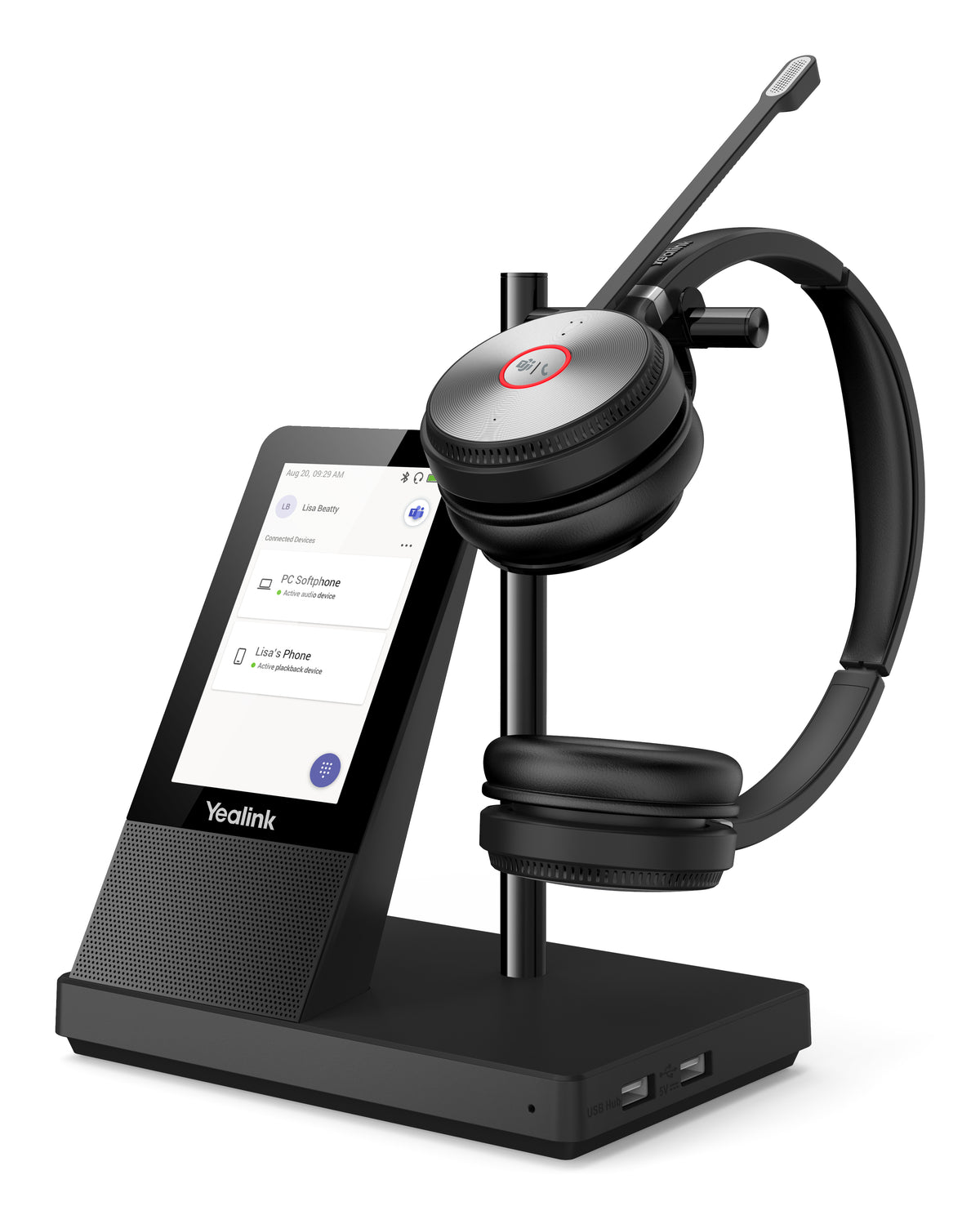 Yealink WH66 Office-Headset – On-Ear, Stereo, DECT, USB-A, mit Ladestation, Schwarz, BT 4.2