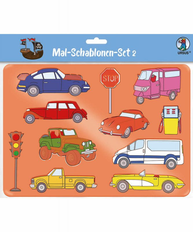 URSUS Set 2 – Malschablonen-Set – Autos – 26,8 × 18,9 × 0,2 cm – ab 3 Jahren