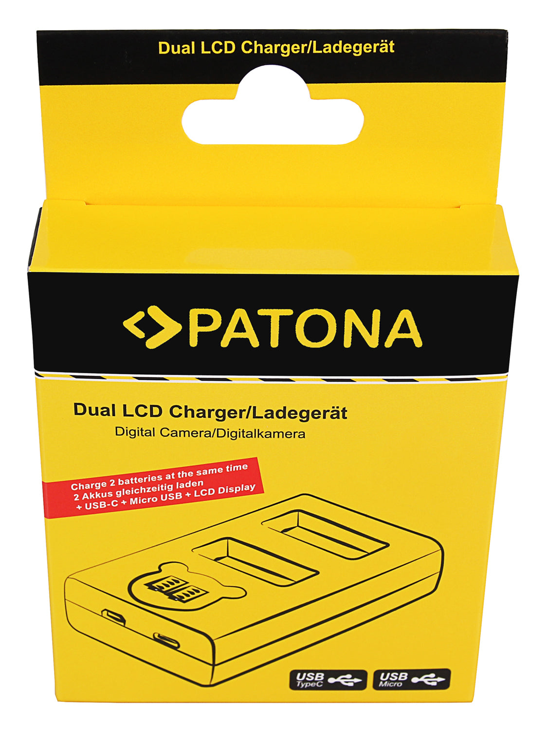 PATONA 1887 Dual-Ladegerät – für GoPro Max – 2-fach, USB, 8,4 V/0,7 A – Gelb/Schwarz