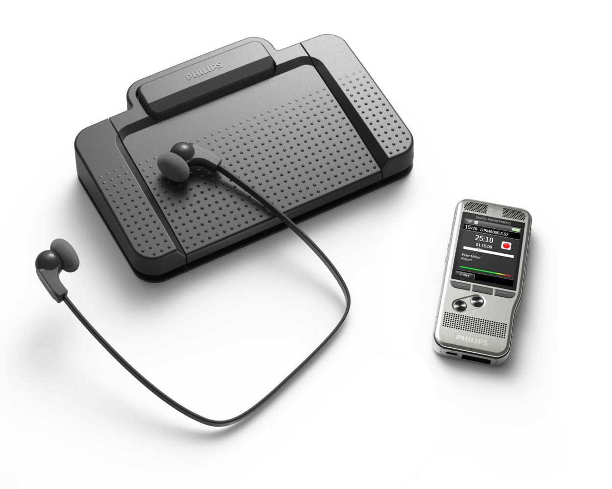 Philips DPM6700 Starter-Set – Diktiergerät + Transkriptionsset, 32 GB, Fusssteuerung, SpeechExec Basic