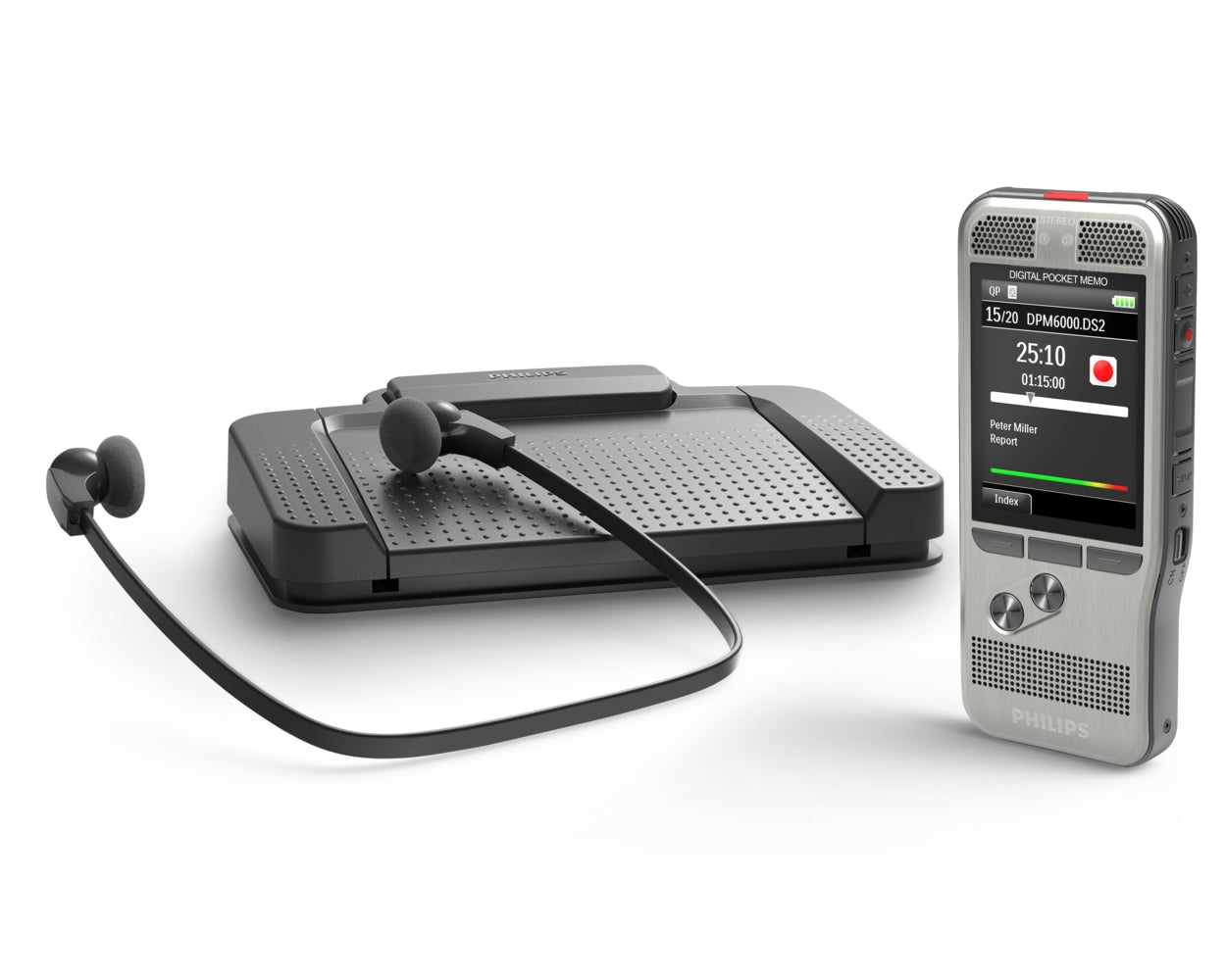 Philips DPM6700 Starter-Set – Diktiergerät + Transkriptionsset, 32 GB, Fusssteuerung, SpeechExec Basic