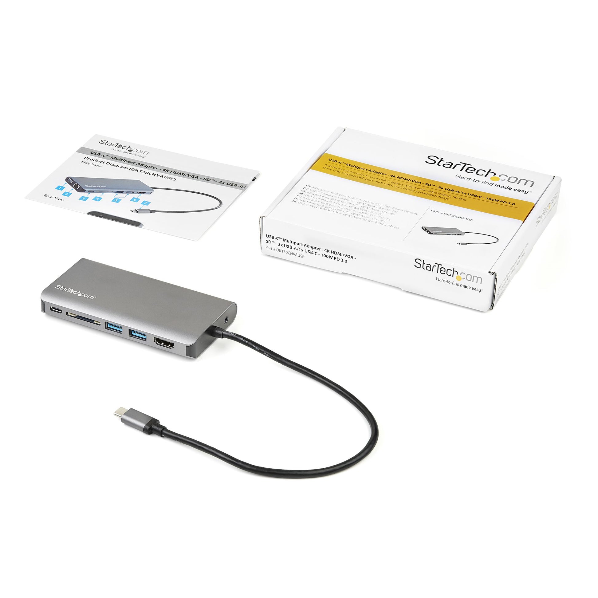 StarTech.com Multiport-Adapter – USB-C, 1× HDMI, 1× VGA, 2× USB-A, 100 W PD, GbE, für Windows/Mac/ChromeOS