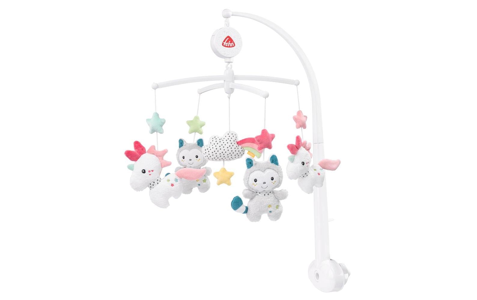 Fehn Musik-Mobile Einhorn & Katze – mit Musik, 11 Melodien – 40 × 40 cm – Plüsch – mehrfarbig