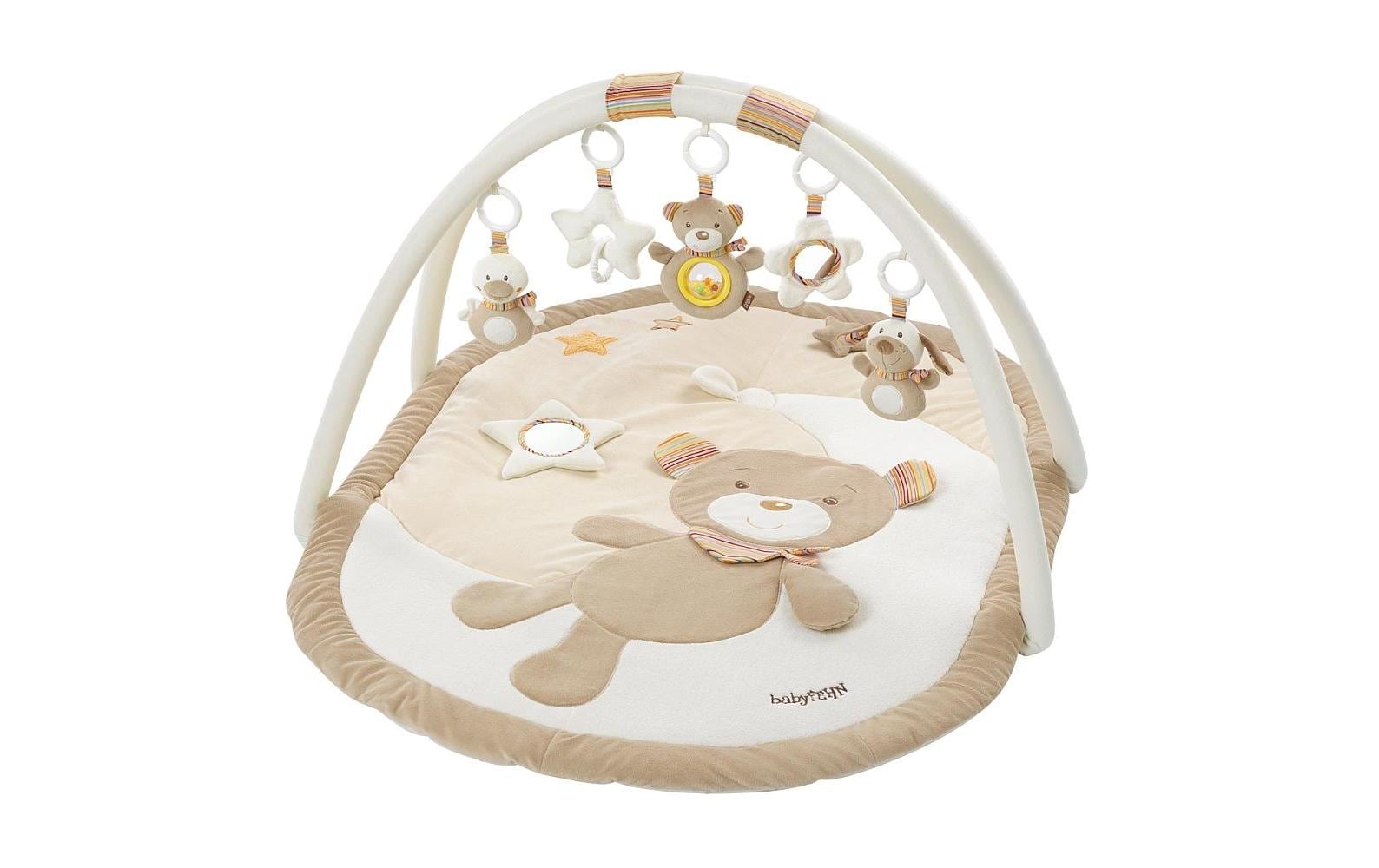 Fehn Krabbeldecke mit Spielbogen Bär Rainbow – 105 × 80 cm – ab 0 J. – Plüsch