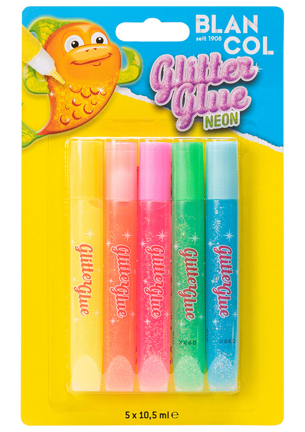 BLANCOL Glitzerkleber Neon – sortiert, 5 × 10,5 ml, für Karton, Papier