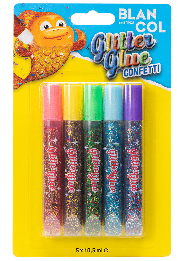 BLANCOL Glitzerkleber Confetti – sortiert, 5 × 10,5 ml, für Karton, Papier