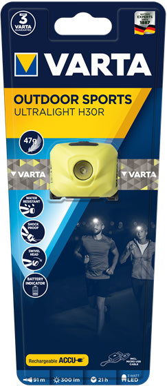 Varta Stirnlampe H30R – 300 lm, 91 m, IPX4, Laufzeit 21 h, dimmbar – Limette