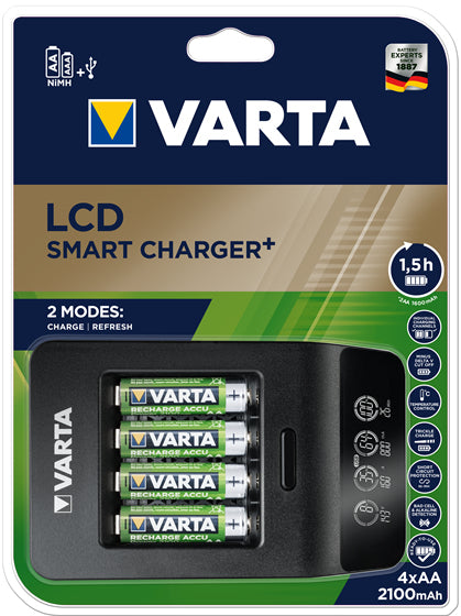 Varta LCD Smart Charger+ Batterieladegerät 4× – für AA, AAA – LCD-Anzeige