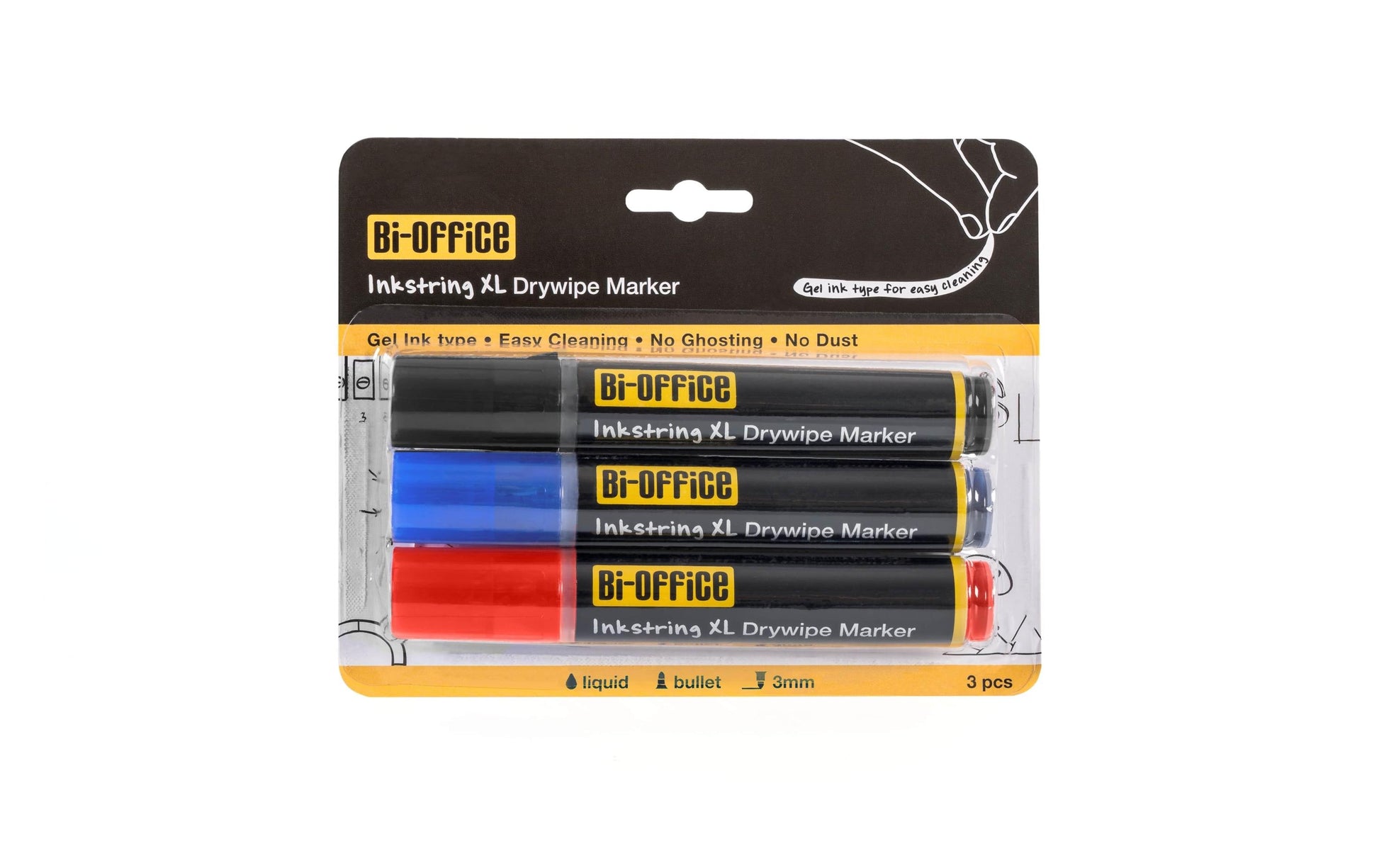 Bi-Office Whiteboard-Marker – schwarz, blau, rot, 3 Stk., geruchsarm, deckend – für Whiteboards