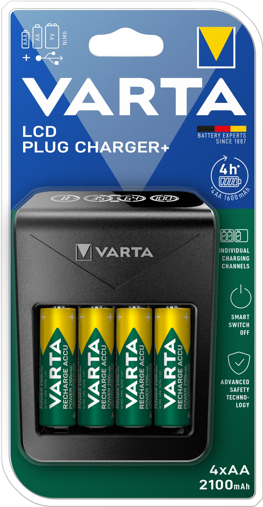 Varta LCD Plug Charger+ 4xAA R2U 2100mAh