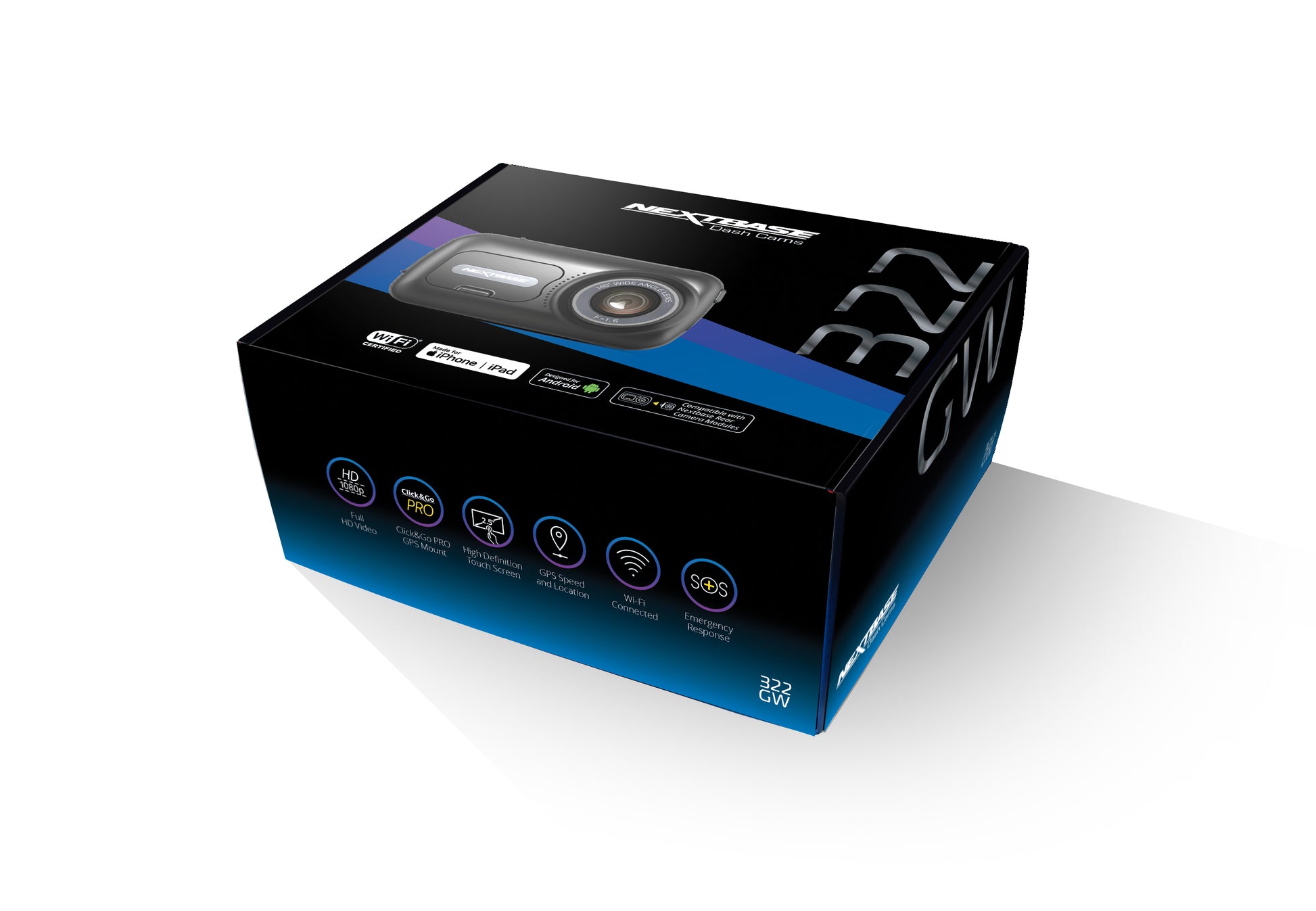 Nextbase 322GW – Dashcam, 2,12 MP, 1080p60, 140° Sichtfeld, GPS/WLAN, Mini-USB, Schwarz