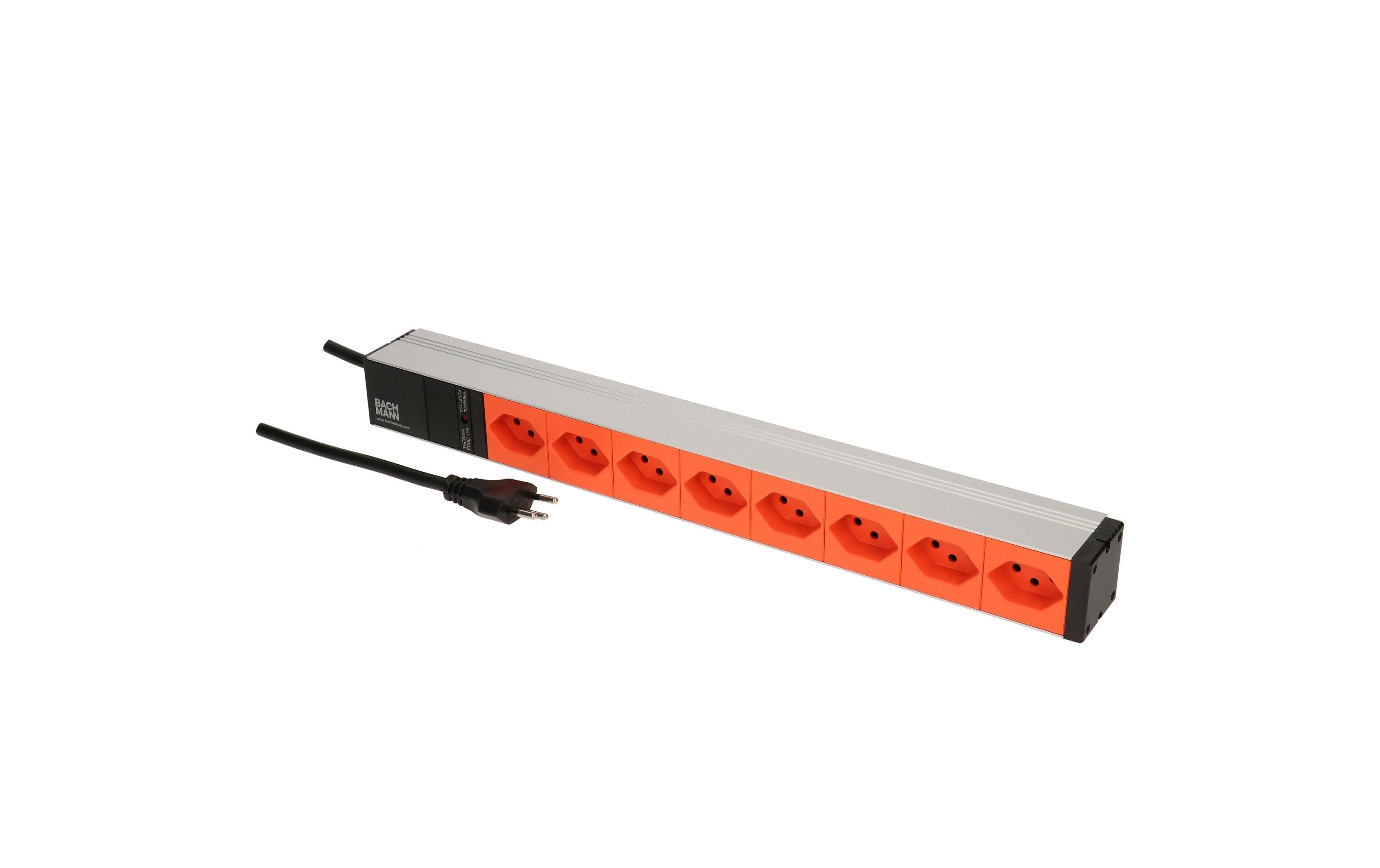 Bachmann PDU ALU 19" Steckdosenleiste 1U, T13×8, Eingang T12 – Silber/Orange