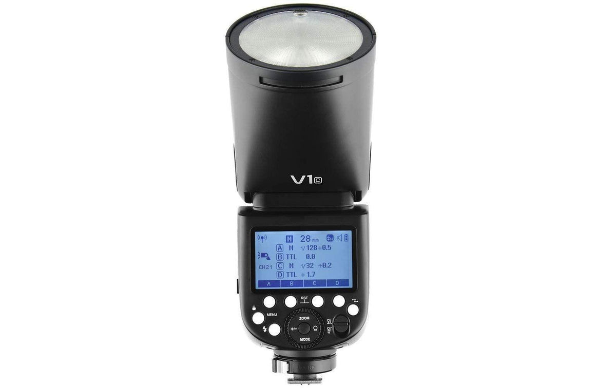 Godox V1 Blitzgerät – TTL, GN 28, 5600 K, 2600 mAh Akku, ca. 480 Blitze – für Canon – Schwarz