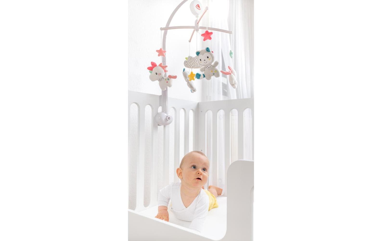 Fehn Musik-Mobile Einhorn & Katze – mit Musik, 11 Melodien – 40 × 40 cm – Plüsch – mehrfarbig