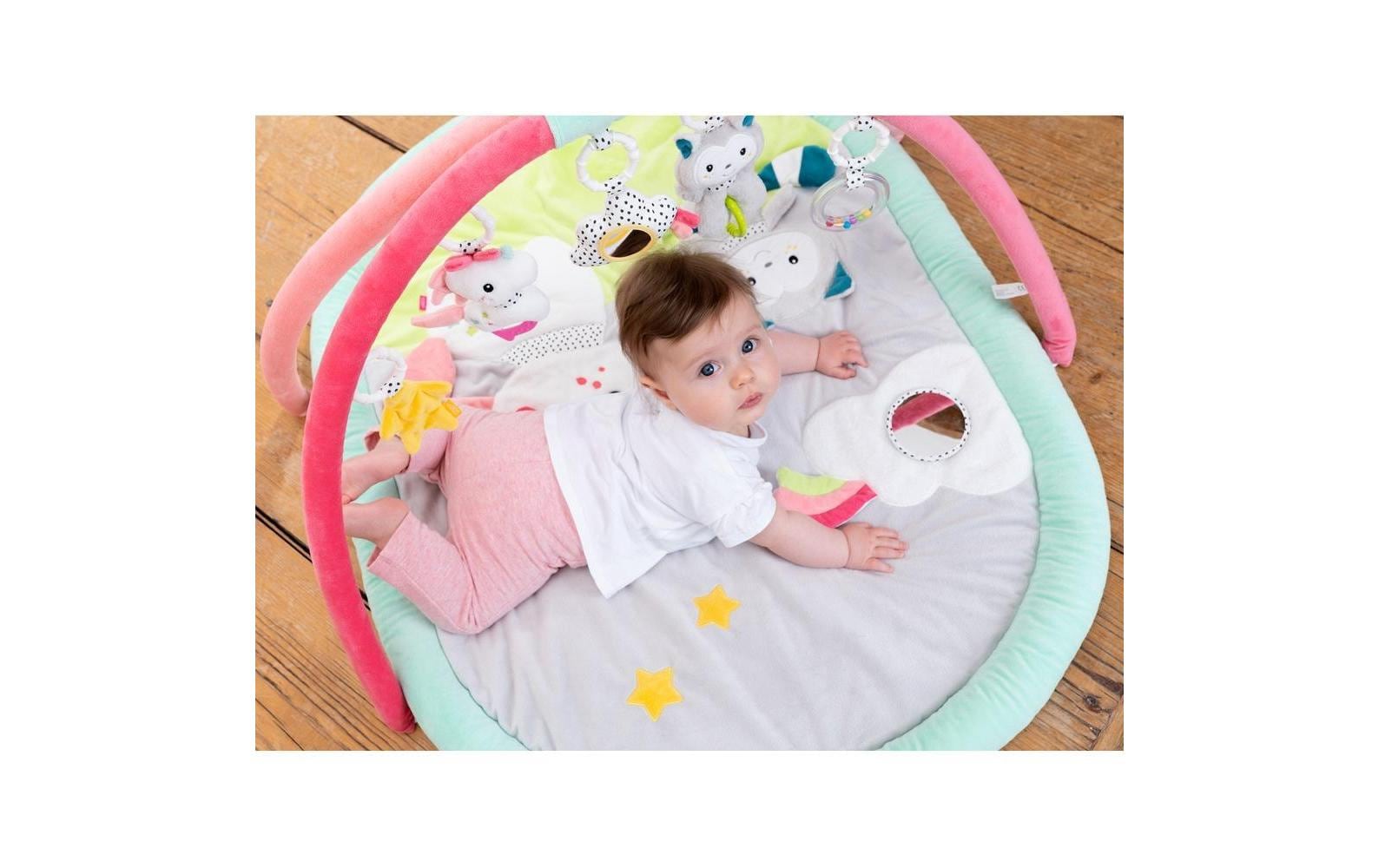 Fehn Krabbeldecke mit Spielbogen Einhorn & Katze – 105 × 85 cm – ab 0 Jahren – Plüsch – Mehrfarbig
