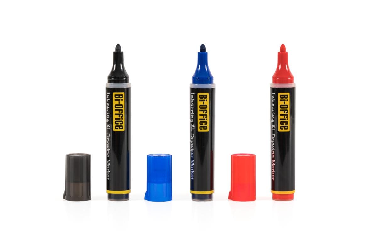 Bi-Office Whiteboard-Marker – schwarz, blau, rot, 3 Stk., geruchsarm, deckend – für Whiteboards