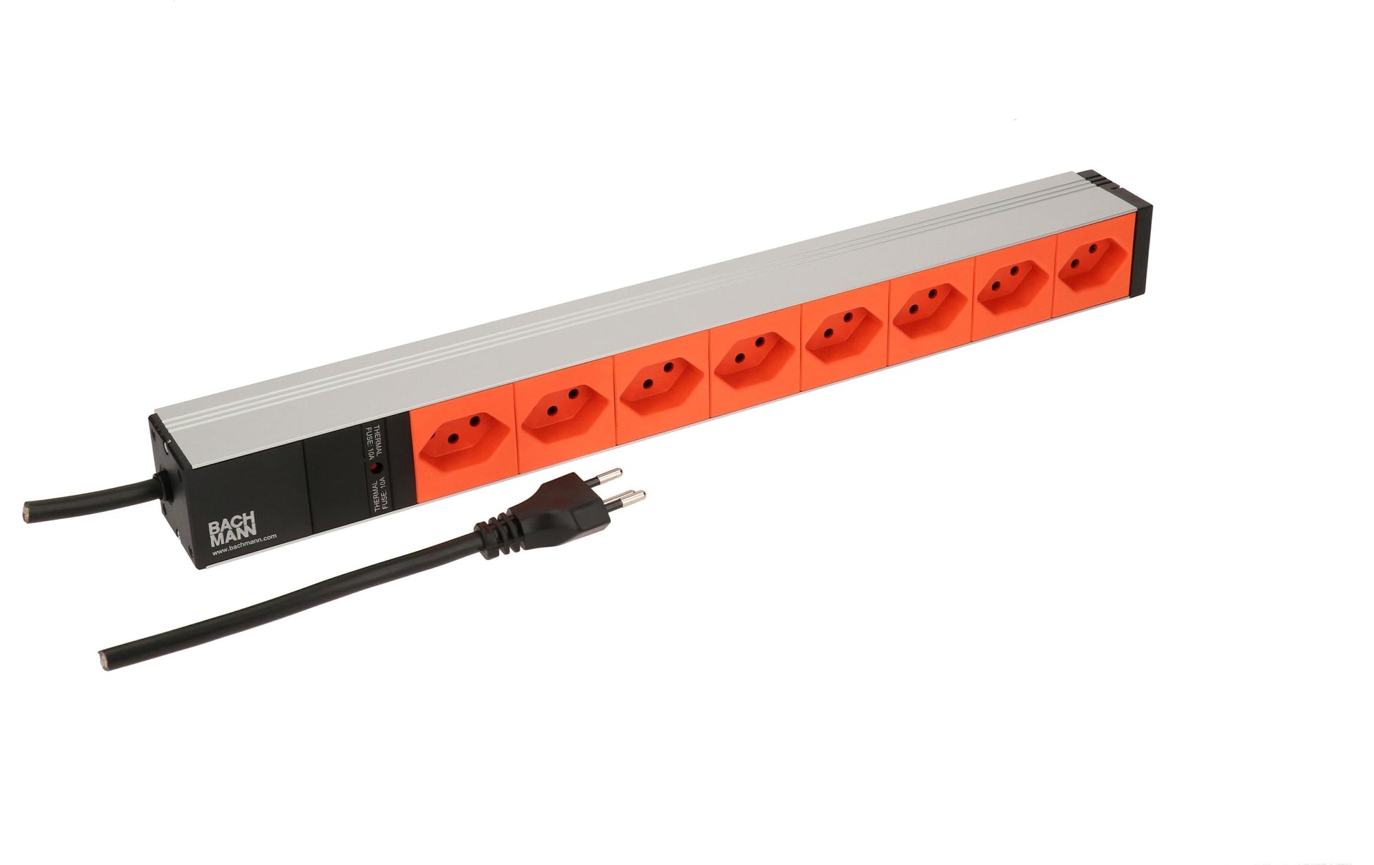 Bachmann PDU ALU 19" Steckdosenleiste 1U, T13×8, Eingang T12 – Silber/Orange