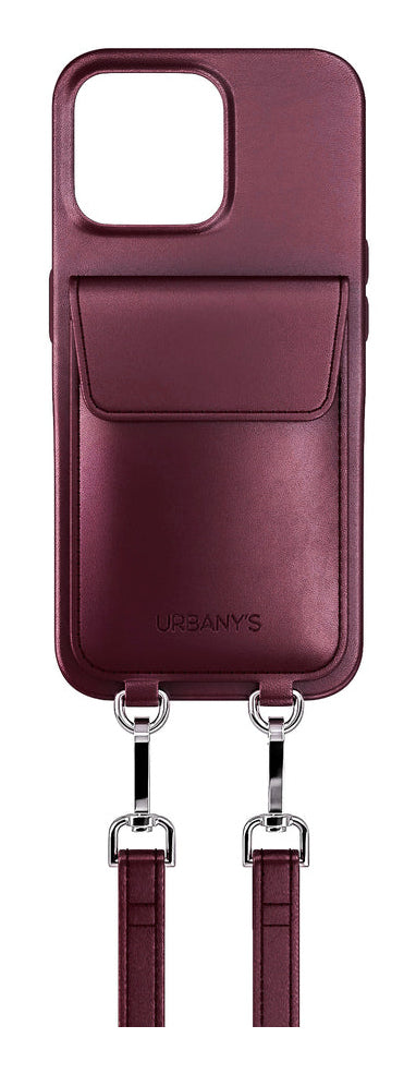 Urbany's Halskettenhülle – für Apple iPhone 16 Pro – Bordeaux – Recycling-Leder – mit Kartenfach