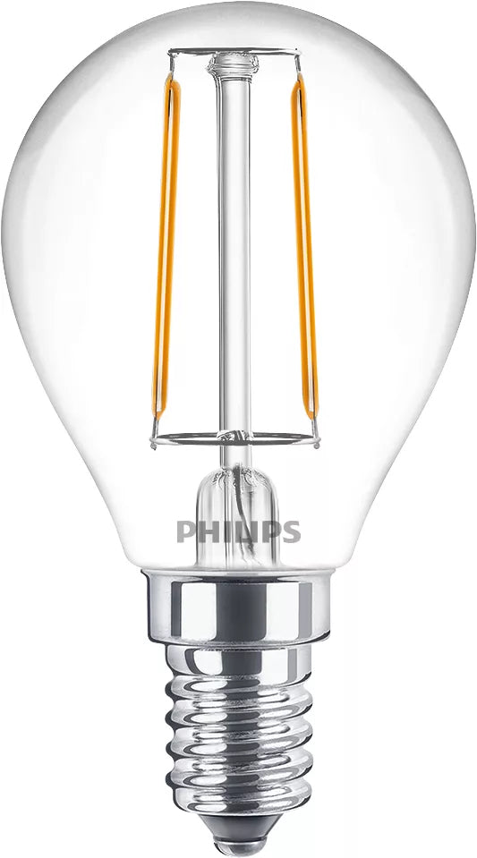 Philips by Signify Philips LED-Leuchtmittel E14 P45 – 250 lm, 2 W, Warmweiss 2700 K – 1 Stk. – Transparent, Glas