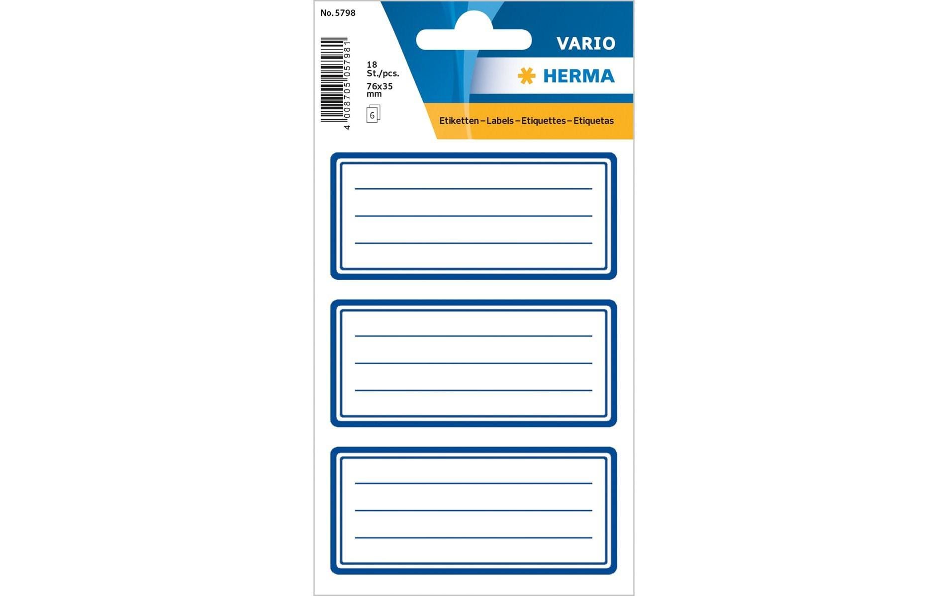 HERMA Vario Schuletiketten – Motiv Rahmen Blau – 35 × 76 mm, Abgerundete Ecken, 18 Stück, 6 Bögen