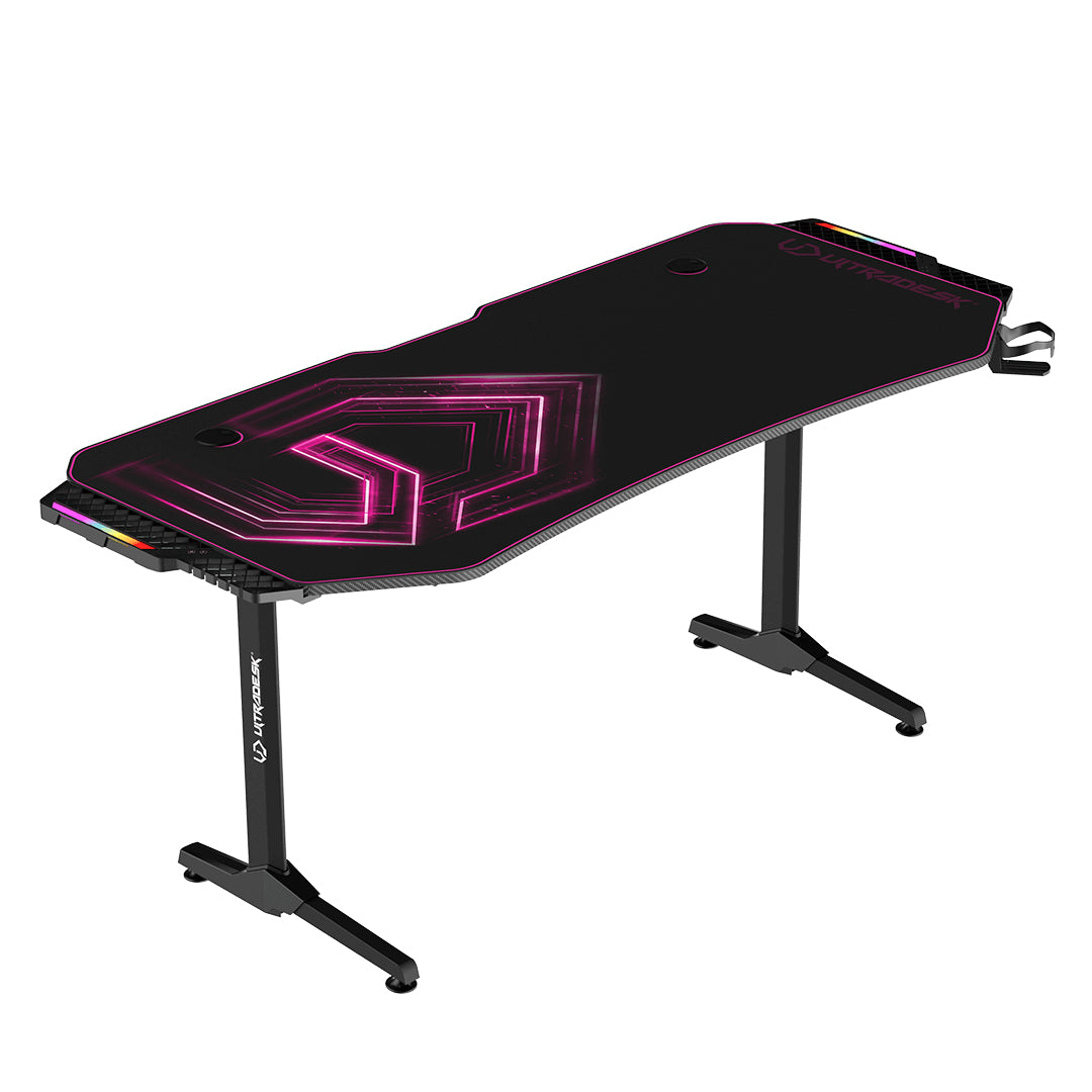 Ultradesk Rollbarer Computertisch, 1'750×750×760 mm, bis 100 kg, LED-RGB, schwarz/rosa