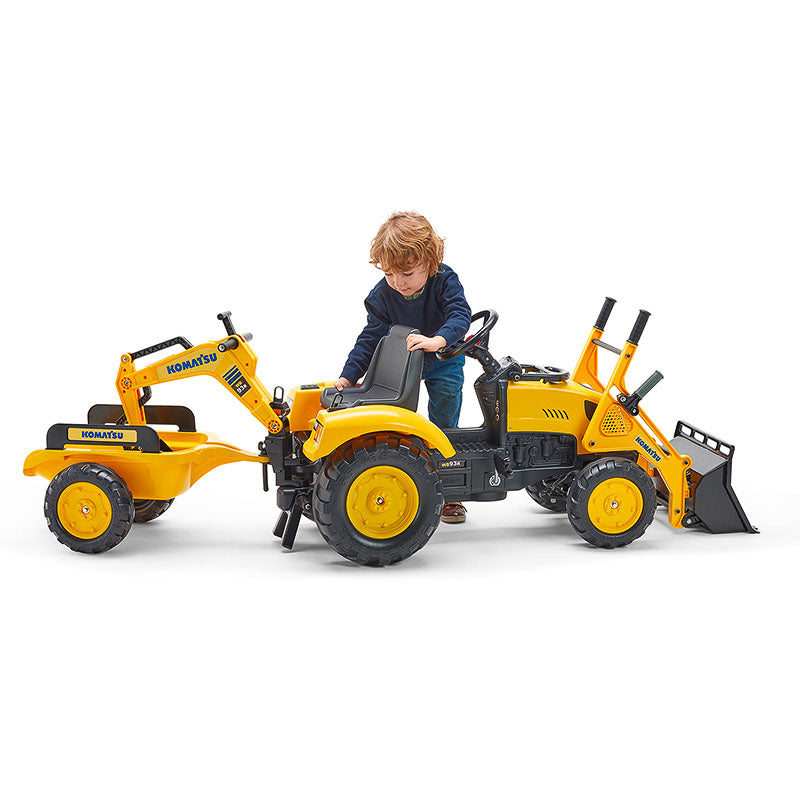 Falk Aufsitzbagger – mit Anhänger, max. Last 50 kg – 203 × 53 cm – ab 3 Jahren – Kunststoff, schwarz/gelb