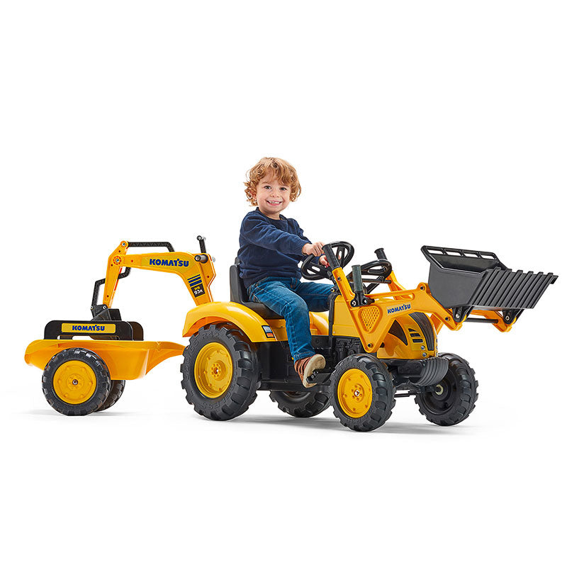 Falk Aufsitzbagger – mit Anhänger, max. Last 50 kg – 203 × 53 cm – ab 3 Jahren – Kunststoff, schwarz/gelb