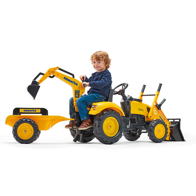 Falk Aufsitzbagger – mit Anhänger, max. Last 50 kg – 203 × 53 cm – ab 3 Jahren – Kunststoff, schwarz/gelb