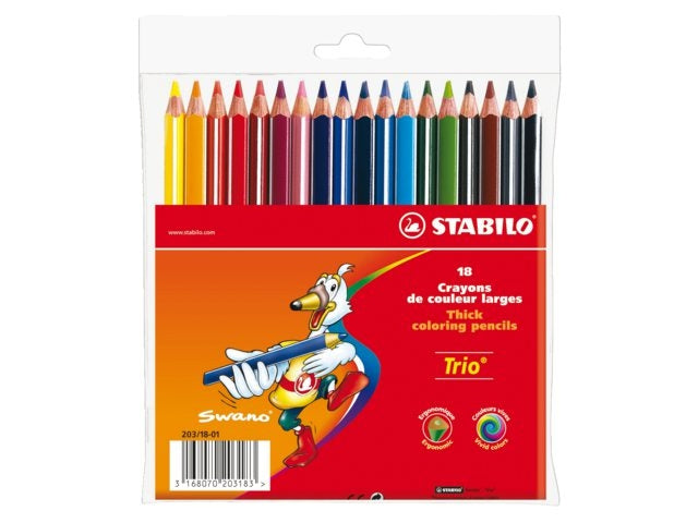 STABILO Buntstifte Trio Dick – Dreikant, Minen-Ø 4,2 mm, 18 Farben, im Kunststoffetui