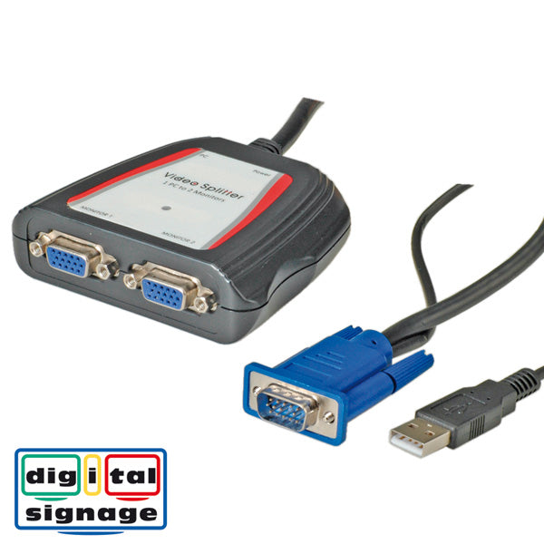 VALUE VGA-Video-Splitter, 1× VGA In / 2× VGA Out, 1920 × 1440, 250 MHz, Strom über USB, Schwarz
