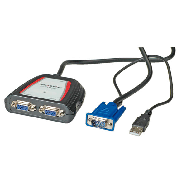 VALUE VGA-Video-Splitter, 1× VGA In / 2× VGA Out, 1920 × 1440, 250 MHz, Strom über USB, Schwarz
