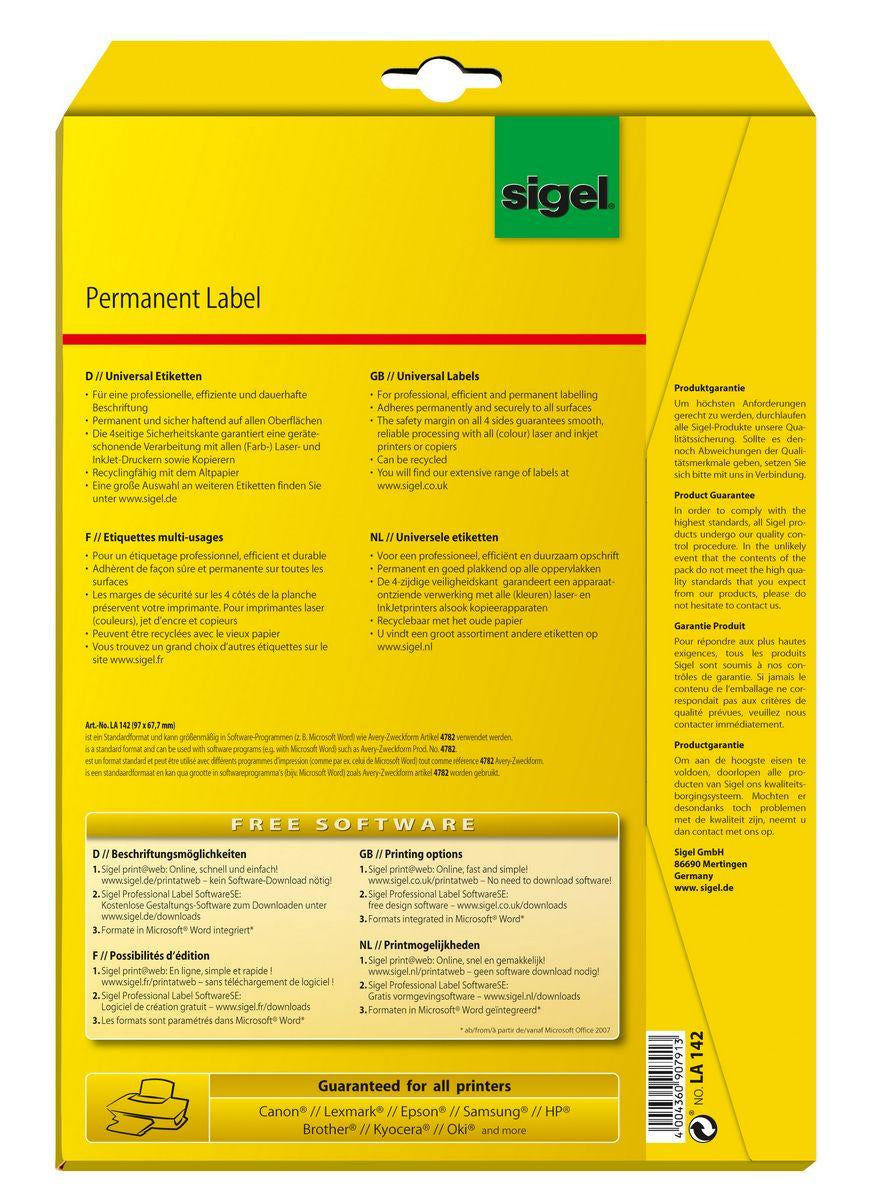 Sigel LA142 – Etiketten A4 97 × 68 mm – Papier, weiss – permanent haftend – 8 pro Blatt, 25 Blätter (200 Stk.)