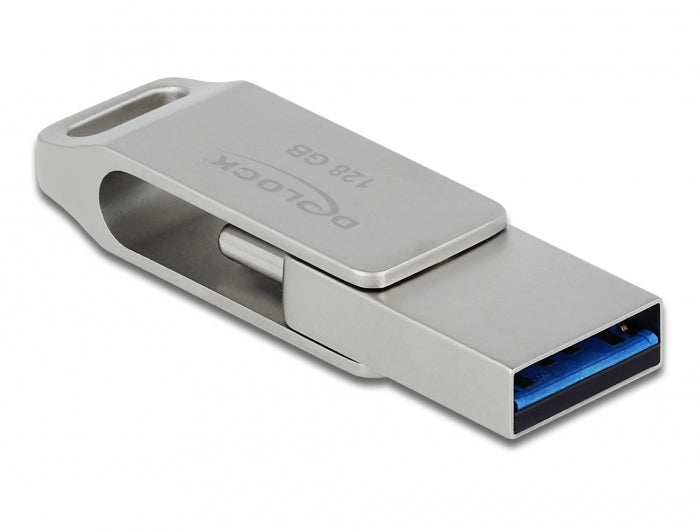 DeLOCK USB-Stick 128 GB – USB-A/USB-C USB 3.2 Gen 1, 71/54 MB/s, Drehring, Silber