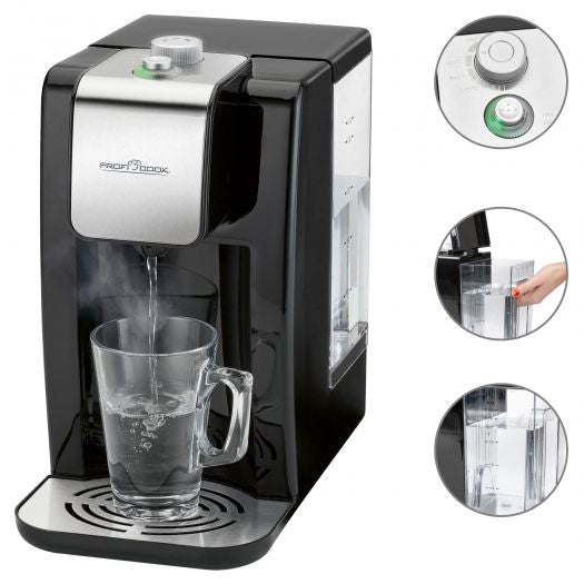ProfiCook Heisswasserspender – 2,2 l, mit Temperaturwahl (45–100 °C), Edelstahl, Schwarz, PC-HWS 1168