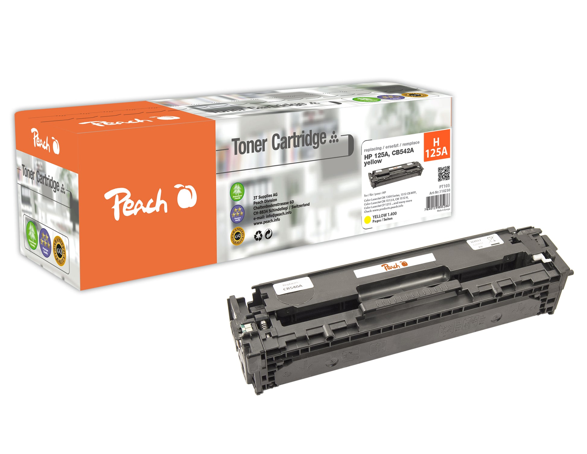Peach PT103 (CB542A) Gelber Toner – Kompatibel – 1'400 Seiten – für HP Color LaserJet CP 1210/CP 1213